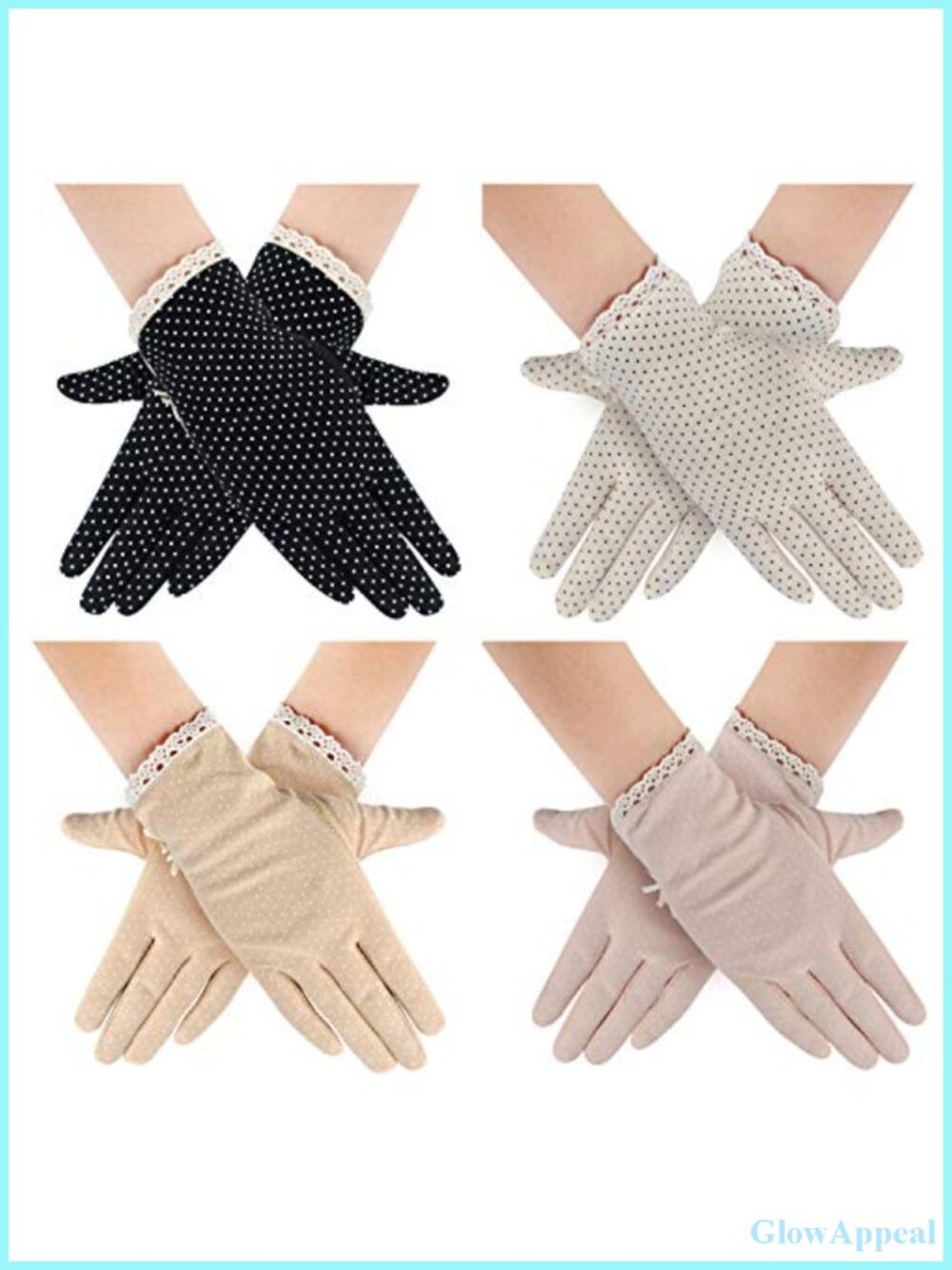 Women Lace Cotton UV Protection Gloves Non-Skid Driving Cycling Anti-Sun